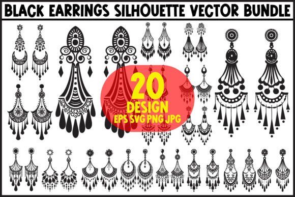 Black Earrings Silhouette Vector Bundle