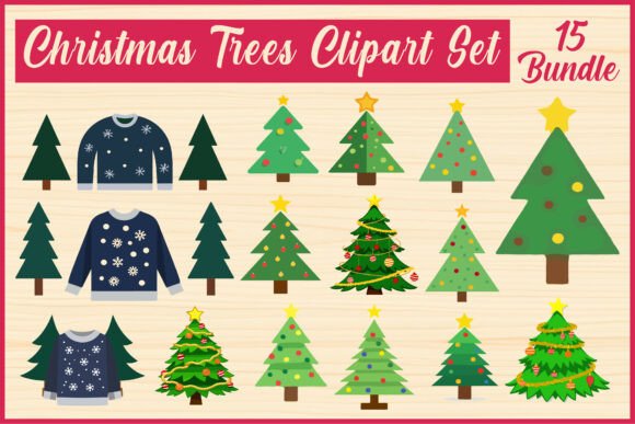 Christmas Trees Clipart Set for Crafts and Graphics