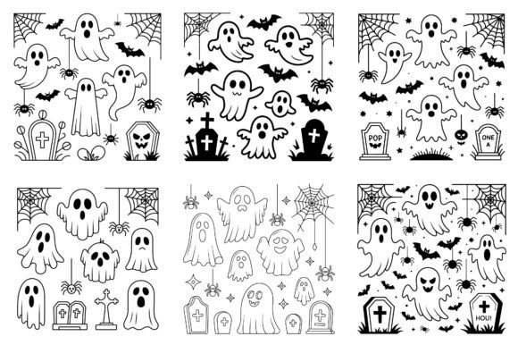 Cute Ghost Halloween Line Art Graphics