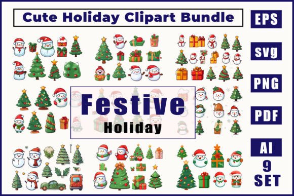 Cute Holiday Clipart Bundle Set for Graphics and Crafts