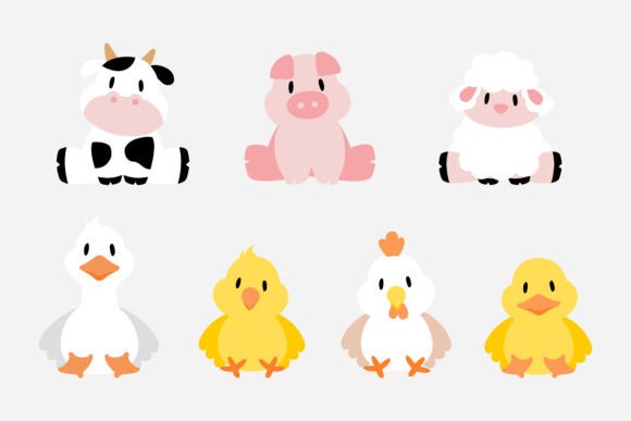 Farm Animal Cartoon - Sitting: Graphics for Crafts & Small Business