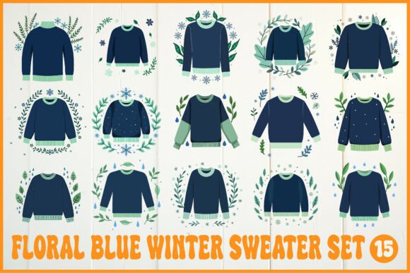 Floral Blue Winter Sweater Set Graphics and Crafts