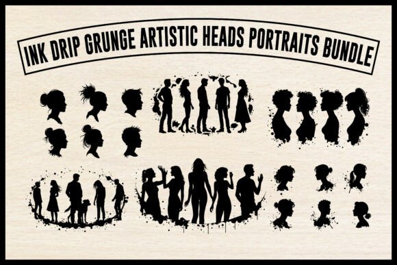 Grunge Ink Drip Female Silhouettes Bundle