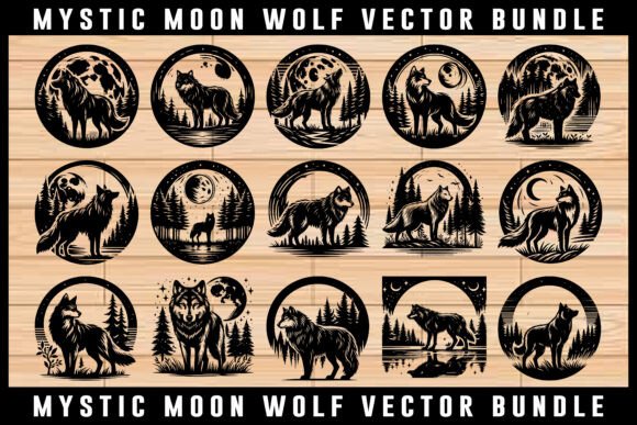 Mystic Moon Wolf Silhouette Vector Pack: Graphics for Crafts