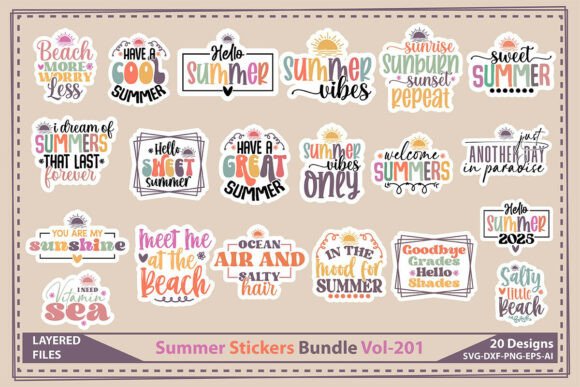 Summer Stickers Bundle Vol-201: Graphics and Crafts Made Simple