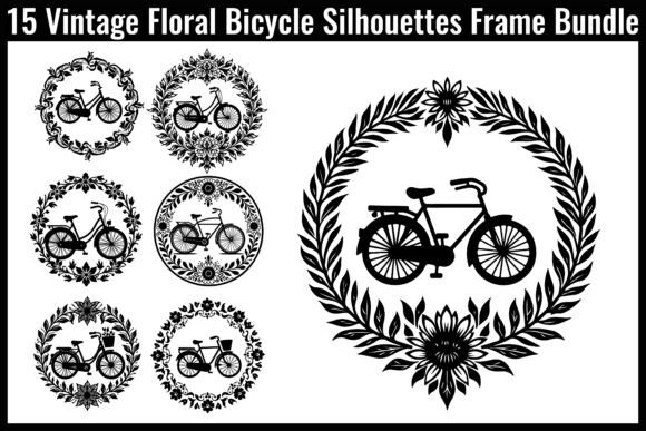 Vintage Floral Bicycle Silhouettes Frame Graphics and Crafts