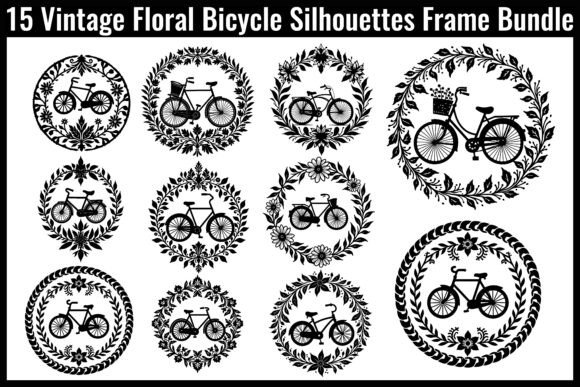 Vintage Floral Bicycle Silhouettes Frame3