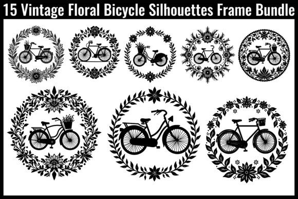 Vintage Floral Bicycle Silhouettes Frame4 Graphics