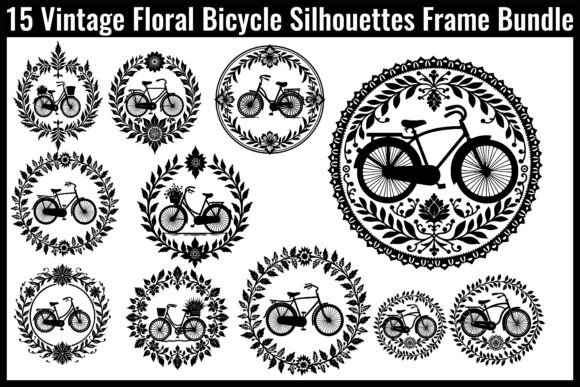 Vintage Floral Bicycle Silhouettes Frame5 Graphics