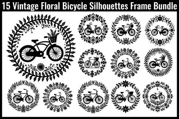 Vintage Floral Bicycle Silhouettes Frame7 Graphics